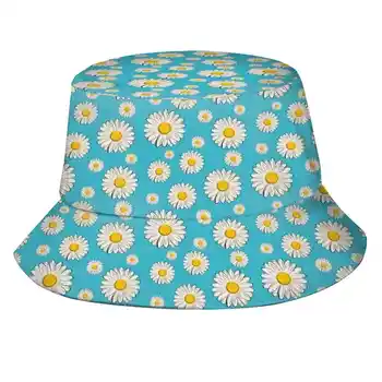Ramunė Unisex Mada Moterims, Vyrams, Kvėpuojantis Kibirą Skrybėlės Flower Daisy Geltona Balta Vasaros Mėlynas Dangus