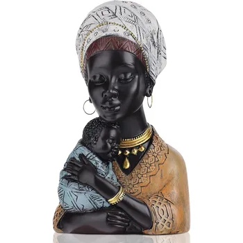 Afrikos Moterų Statulos, Motina, Sūnus Skulptūra Stalo Dekoro Figūrėlės Dervos Krūtinė Skulptūros Kambarį Darbalaukio Lentynos Motinos Dovana