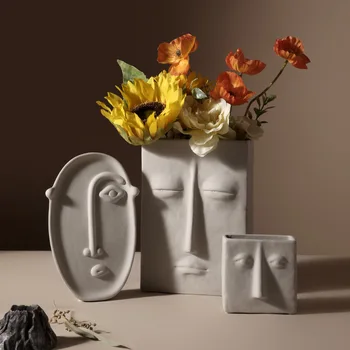 Šiaurės ins Keramikos Vaza Gėlėms Žmogaus Veidą, Dizainas, Apdaila, Namų Vaza prabanga Puodą Džiovintų Gėlių balta vaza Namų Dekoro