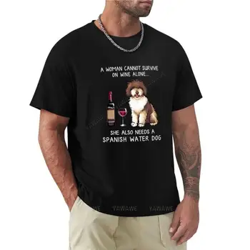 Ispanų Vandens ir vyno Juokingas šunų T-Shirt vasaros viršūnes sunkiasvoris t shirts, negabaritinių marškinėliai vyrams, drabužiai