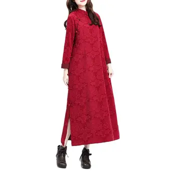 Cheongsam Žiemos Naujas medvilnės Sutirštės ilgomis rankovėmis Retro Suknelė Kinijos Tradicinių drabužių Qipao Moterims