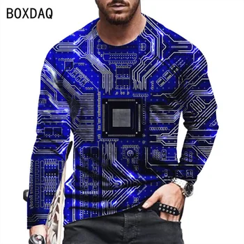 Elektroninių CPU Graphic Long Sleeve T Shirt Vyrams Drabužius Unisex 3D plokštės Spausdinti Viršuje Tee Marškinėliai Juokinga, Vaikiški marškinėliai