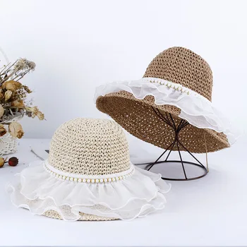 2023 Nėriniai Moterų vasaros skrybėlę paplūdimio Moterų Paplūdimio skrybėlę gegužinė uv apsauga saulės skrybėlę skėtį nuo saulės skrybėlę Šiaudų skrybėlę saulės skydelis Skrybėlę mergina