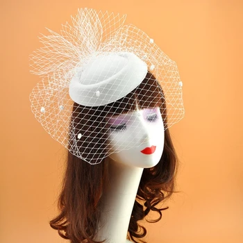 Fascinator Skrybėlės Moterims, moteriška skrybėlaitė Dangtelis su Pliušinis Polka Dot Akių Šydą, Plaukų Įrašą