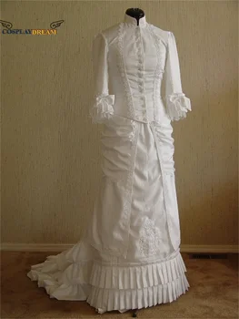 Viduramžių Viktorijos balta Šurmulio Kamuolys Suknelė Suknelė vestuvių suknelė pilietinio karo suknelė Viktorijos kostiumas suknelė