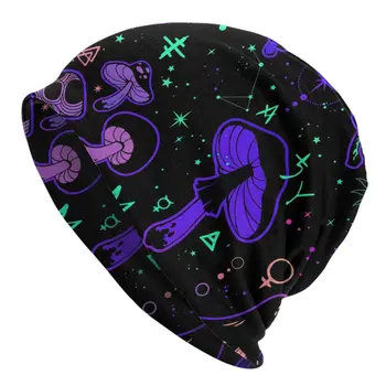 Variklio dangčio Skrybėlę Vyrams Ir Moterims Magic Mushrooms Su Paslaptingi Simboliai Megzti Beanies Minkštas Turbaną Skrybėlę Hip-Hop Kepuraitė