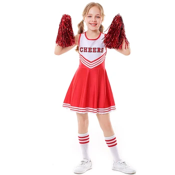 Helovinas 5 Spalvų Mergaičių Cheerleader Apranga Cheerleaders Pompoms Suknelė, Kojinės Nustatyti Vienodą Moksleivė Nudžiuginti Fancy Dress Kostiumai
