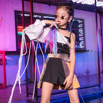 Merginos Džiazo Šokio Spektaklis, Komplektai, Mergaičių Mados Asmenybės Hip-Hop ' o Drabužių Gatvės Dancewear Vaikai Kpop Drabužius XS4163