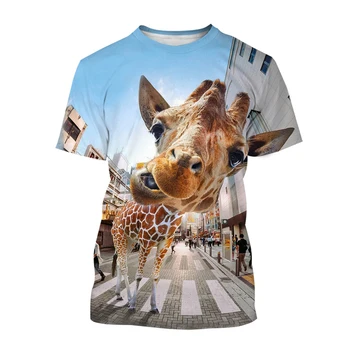 2023 Naujas Mados Žirafa 3d Atspausdintas T-shirt Unisex Cool Atsitiktinis Marškinėlius