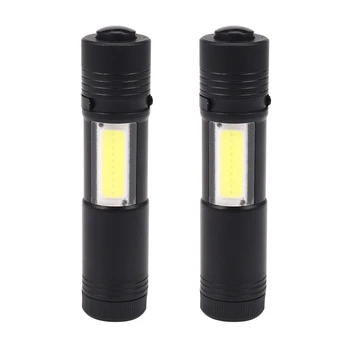 2X Naujas Mini Nešiojamas Q5 LED Žibintuvėlis XPE&COB Darbą Šviesos Lanterna Galingas Pen Žibinto Lempa, 4 Režimai Naudoti 14500 Arba AA