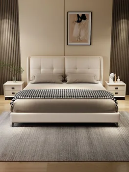 Natūralios odos lova, paprastas ir modernus miegamojo, high-end ir senelių, 1.8 metrų dvigubas šviesos prabangus minkštas krepšys