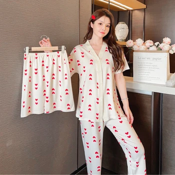 Mada Vasarą, Rudenį, 3 Gabalas Moterų Pižama Nustatyti Trumpas Rankovės Namuose Dėvėti Drabužiai Mergaitėms Atvartas Apykaklės Loungewear Pijamas Ponios