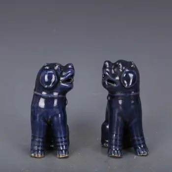 Pora Kinijos Ženminbi Mėlyna Glazūra Porceliano Statulėlės Liūto Statula 4.84 colių