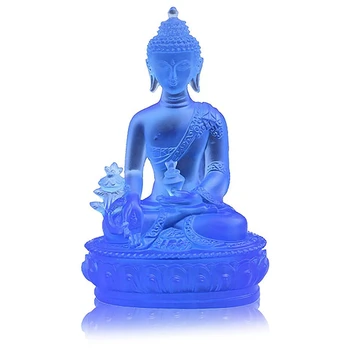 3X Tibeto Medicina Budos Statula,Skaidri Derva Budos Skulptūra Meditacija Dekoro Dvasinio Dekoro Kolekcines, Mėlyna