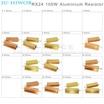 RX24 100W Aliuminio Įsikūręs Didelės Galios Rezistorius 0.1 0.2 0.33 0.5 1 2 3 4 5 6 8 10 12 15 20 50 82 100 150 200 470 1K 2K 10K Ohms