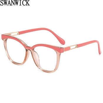 Swanwick stabdžių mėlyna šviesa akinius didelis TR90 rėmelis cat eye akiniai, rėmeliai moterų Europos stilius, skaidraus lęšio juoda rausva moteriška