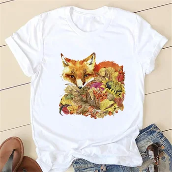 2023 Vasaros Juokinga Fox Print T-shirt 90-ųjų Mados marškinėliai Drabužių trumpomis Rankovėmis Moterų Laisvalaikio Moterų Laisvi marškinėliai Drabužių.