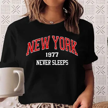 Niujorko Laišką Marškinėliai Moteriška Apranga Ponios Mados Trumpomis Rankovėmis, Vasaros Drabužių Moterims Paprasta, Print T-Shirt Juoda Balta Tees