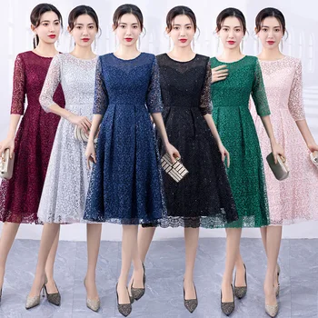 2023 naujas mados moterų vakarinę suknelę iliuzija, o-kaklo pusė rankovės pokylių šalis suknelė kelio ilgis oficialią suknelės