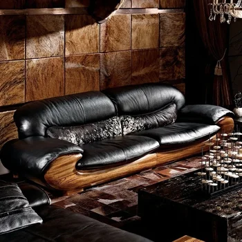Kapitono stiliaus serijos Odos juodmedžio medienos sofa originalus estetika, prabanga salė K1