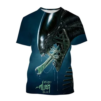 Karšto Pardavimo 3d Spausdinimo Siaubo Filmo Alien T-Shirt Vyrams Xenomorph Megztinis trumpomis Rankovėmis Apvalios Kaklo Marškinėliai Atsitiktinis Gatvės Tees