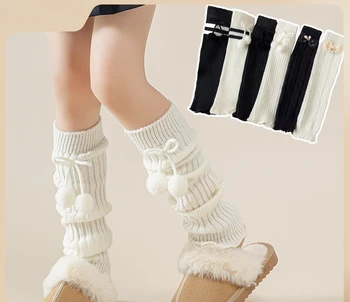 Vaikų kojinių rankovėmis rudenį ir žiemą, baltos megztos JK ilgos kojos kojinės, kojų apima šiluma, Lolita Lolita krūva kojinių