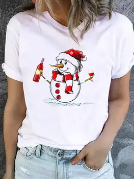 Kalėdų Senį Juokingas Animacinių filmų Drabužių Mados Naujųjų Metų trumpomis Rankovėmis Spausdinti T Viršų Basic Tee Moterims Drabužių Grafinis T-shirts