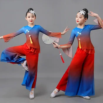 Kinų Klasikinio Šokio Kostiumai Yangko Šokių Suknelė Mergaitėms, Vaikams, Elegantiškas Skėtis Hanfu Šokių Drabužiai, Rytietiški Nacionaliniai Drabužiai